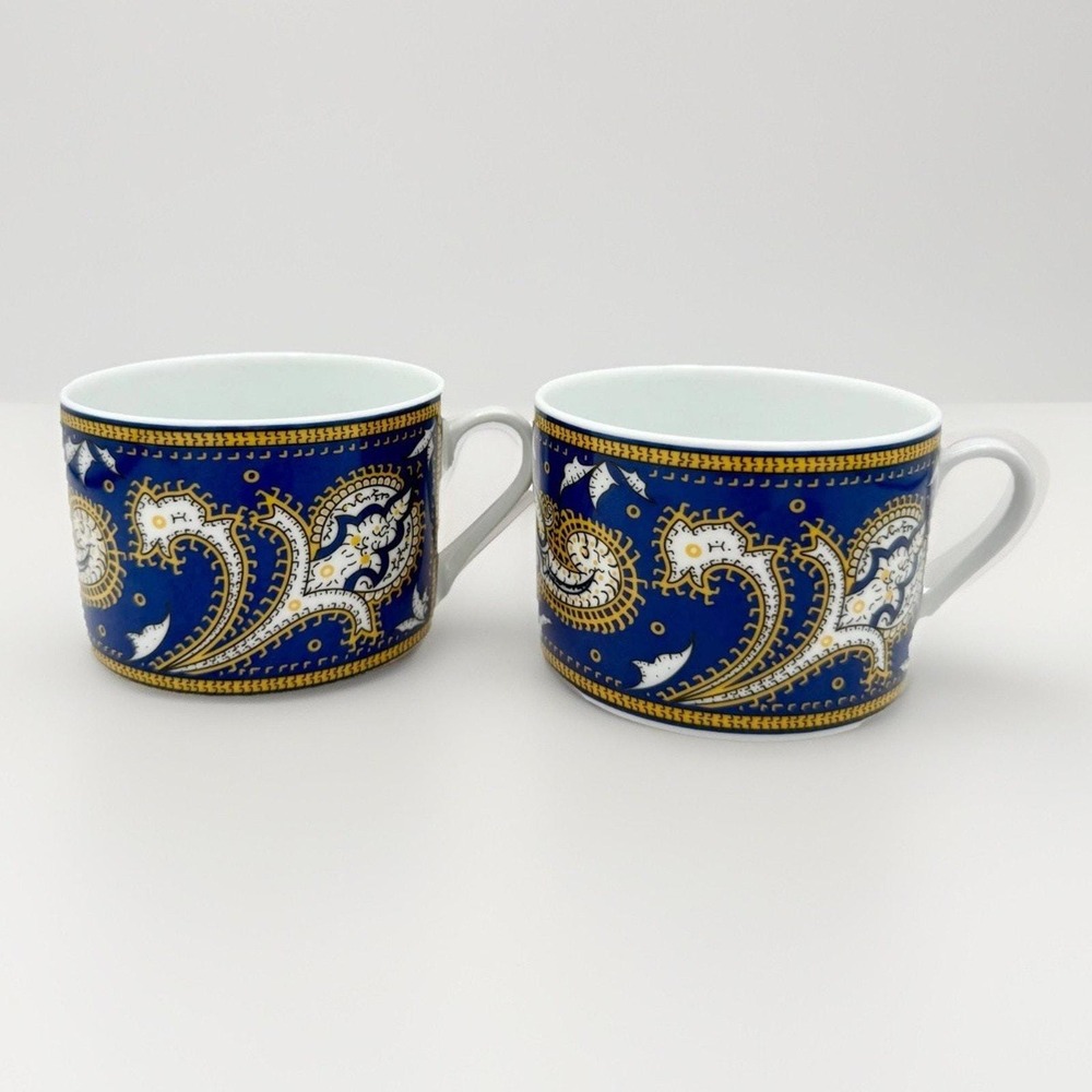 Set of 2 Valdrôme "Indigo" Limoges Cups – Cobalt Blue & Gold – Made in France